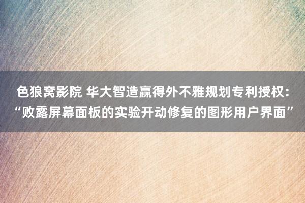 色狼窝影院 华大智造赢得外不雅规划专利授权：“败露屏幕面板的实验开动修复的图形用户界面”